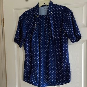 Izod Men's Navy Patterned Short Sleeve Shirt